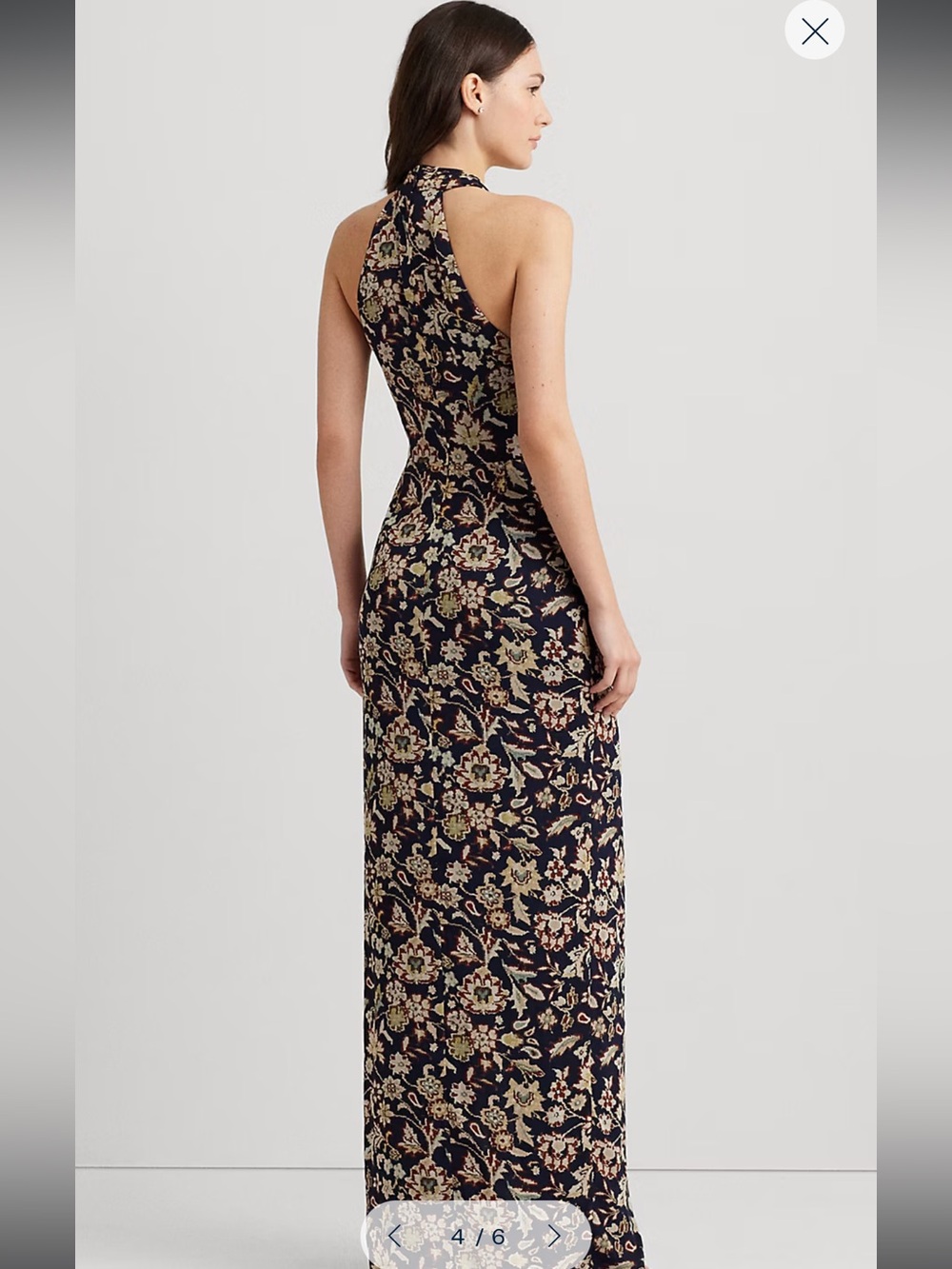 Ralph Lauren “Georgette” Navy Twist Front Floral Halter Gown - Picture 3 of 11